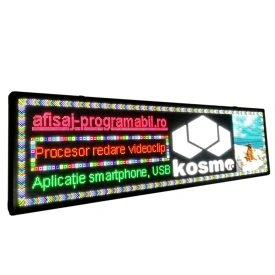 200x55 CM (384x96 pixeli LED p5 RGB FullColor) Reclama firma luminoasa LED cu Bec P5 (rezolutie mare, afisaj imagini, logo)