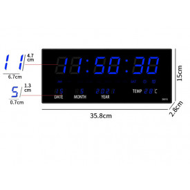 Ceas digital LED 36x15cm Albastru / Verde, Calendar, Temperatura, Secundar - Img 2