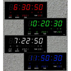 Ceas digital LED 36x15cm Albastru / Verde, Calendar, Temperatura, Secundar - Img 7