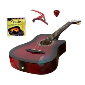 Chitara acustica 4/4 38" 97cm, Capodastru + Pana + Corzi metalice rezerva, Varianta pt incepatori/adolescenti/copii