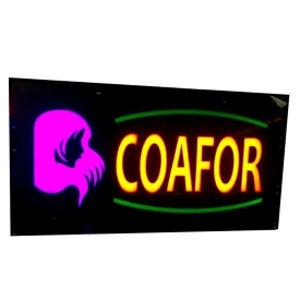 Firma luminoasa cu mesajul `COAFOR` pentru salon frizerie, Semn dinamic