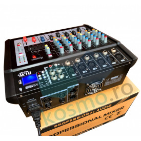 Mixer audio amplificat 6 canale 2x300W, Bluetooth USB, Consola DJ Club Scena Sala Evenimente, USB, Display - Img 3