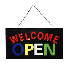 Semn luminos WELCOME OPEN, Panou cu mesaj pentru informare clienti si evidentiat locatia