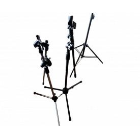 Stativ trepied microfon (x2), Trepied pliabil, reglabil 50 - 190 CM, Suport podea cromat, - Img 3