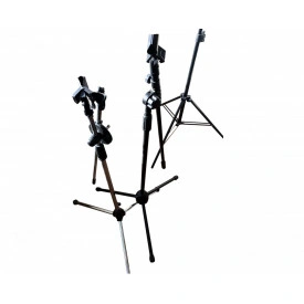 Stativ trepied microfon (x2), Trepied pliabil, reglabil 50 - 190 CM, Suport podea cromat, - Img 3