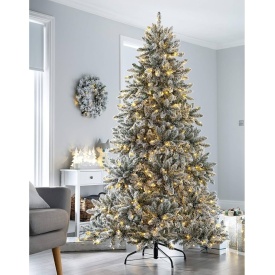 Brad craciun superb 210CM decorat cu instalatie becuri LED, alb-verzui (efect zapada) - Img 2