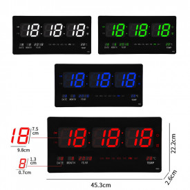 Ceas LED afisaj digital 46x22cm Verde / Albastru, Calendar, Temperatura, Secundar, 4622 - Img 2
