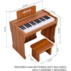 Mini pian electronic digital din lemn, 37 clape pentru copii 3-7 ani, Scaunel, 3 octave - Img 6