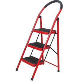 Scara otel cu 3 trepte late platforma 30x20cm, Inaltime de la podea: 70cm, max 120kg, Rosie - Img 1