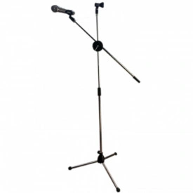 Stativ trepied microfon (x2), Trepied pliabil, reglabil 50 - 190 CM, Suport podea cromat, - Img 4