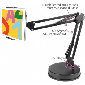 Suport tip foarfeca Brat flexibil suspensie, Baza robusta, Stativ masa tableta/telefon(smartphone) Ipad, Stand articulat - Img 3