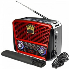Aparat radio retro, Incarcare solara sau 220V, Bluetooth, Portabil (acumulator 1A 6V) difuzor 6W, 1A, Lanterna, RX-455
