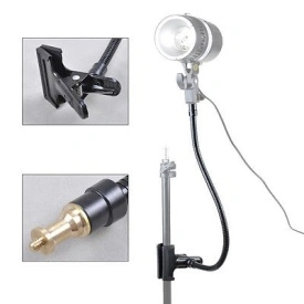 Brat flexibil 54CM cu prindere clema, Suport microfon articulat prindere menghina 35mm, spigot 5/8 + filet universal 1/4 si 3/8 - Img 2