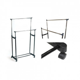 Cuier mobil haine, Suport dublu pe roti, Reglabil, Inaltime ajustabila pe fiecare brat 85-160cm, Raft incaltaminte - Img 3