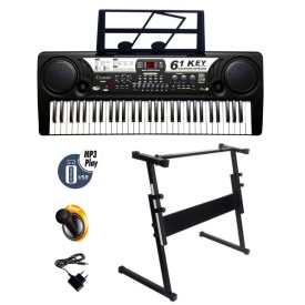Orga electronica copii 5 octave MQ-809 + Suport reglabil + Microfon, 61 clape, USB - Img 1