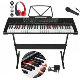 Orga electronica MK-2108 61 clape luminoase LED + Stativ + Microfon + Casti Bluetooth, USB, 255 Ritmuri - Img 1