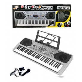 Orga muzicala 61 clape MQ-001 + Microfon karaoke, Claviatura electronica, 100 tonuri, USB, Radio
