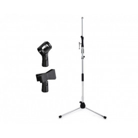 Stativ trepied microfon (x2), Trepied pliabil, reglabil 50 - 190 CM, Suport podea cromat, - Img 6