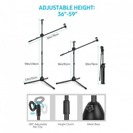 Suport pentru doua microfoane, stativ trepied reglabil 70-200cm, YS9063, Profesional - Img 2