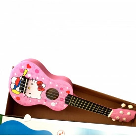Ukulele 21", Mini chitara de lemn, 4 corzi de nylon pentru copii, Albastra, Roz, Galbena - Img 3