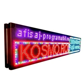 200x40 CM Firma reclama luminoasa LED fata + verso, Dublu Afisaj LED color programabil aplicatie (192x32 pixeli P10 RGB)