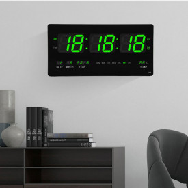 Ceas LED afisaj digital 46x22cm Verde / Albastru, Calendar, Temperatura, Secundar, 4622 - Img 4