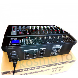 Consola DJ Bluetooth, Mixer audio amplificat 8 canale 2x400W, USB, Display, Amplificator boxe pasive - Img 3