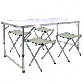 Masa pliabila tip geanta cu 4 scaune camping 120x60cm, inaltime reglabila 55-70cm, terasa gradina picnic - Img 3