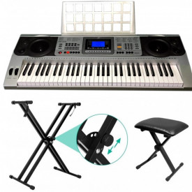 Orga electronica intermediari MK-810 + Suport dublu x + Scaun pian, 61 clape, USB, 600 Tonuri - Img 1