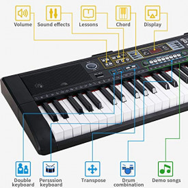 Orga electronica MQ-607 Bluetooth + Cadru metalic + Casti wireless + Microfon, Pian 61 clape, USB, 200 Timbre/Ritmuri - Img 5