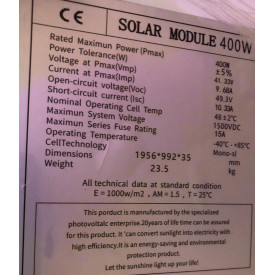 Panou fotovoltaic 400W (solar panel module), 195 x 100 x 35 CM, 23.5KG - Img 2