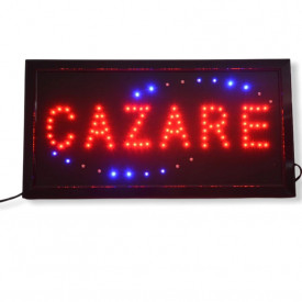 Panou luminos LED cu text fix `CAZARE`, panou semn LED hotel pensiune vila