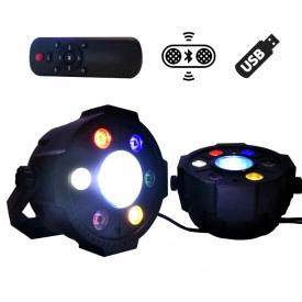 PAR LED 7 becuri, Proiector lumini petrecere, Difuzor Bluetooth, Microfon, Telecomanda
