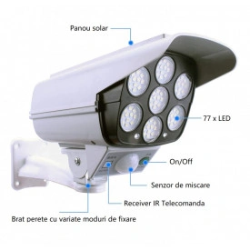 Proiector LED (FakeCam) cu panou solar, acumulator intern si senzor de miscare, Telecomanda - Img 4