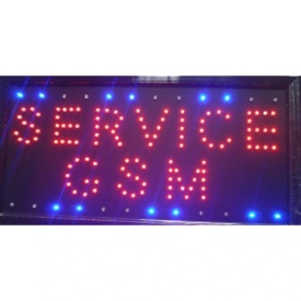 Semn luminos LED = Service GSM = joc lumini chenar, 50 x 25 cm, Panou afisaj geam magazin
