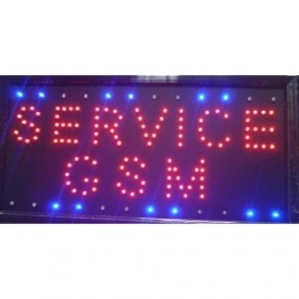 Semn luminos LED = Service GSM = joc lumini chenar, 50 x 25 cm, Panou afisaj geam magazin