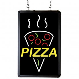 Semn luminos: PIZZA, Reclama LED 45 x 25 cm, Geam vitrina firma pizzerie restaurant