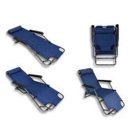 Sezlong / Scaun plaja, Reglabil pliabil, Tetiera (perna), Terasa Gradina, Cadru metalic rezistent 120KG