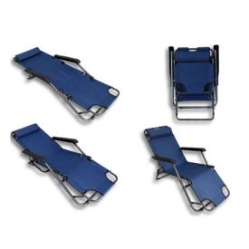 Sezlong / Scaun plaja, Reglabil pliabil, Tetiera (perna), Terasa Gradina, Cadru metalic rezistent 120KG