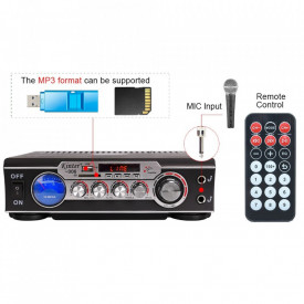 Statie Karaoke cu USB - Amplificator Boxe pasive, Difuzoare Stereo, 2 microfon 6.3mm, VU meter - Img 1