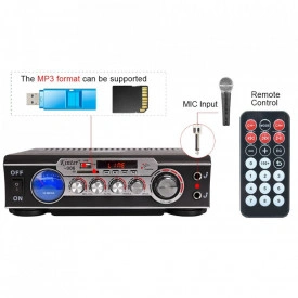 Statie Karaoke cu USB - Amplificator Boxe pasive, Difuzoare Stereo, 2 microfon 6.3mm, VU meter