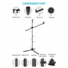 Suport pentru doua microfoane, stativ trepied reglabil 70-200cm, YS9063, Profesional - Img 3