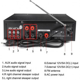 Amplificator audio bluetooth 40W BT-928, USB, 2 canale, FM radio, SD card, telecomanda - Img 4