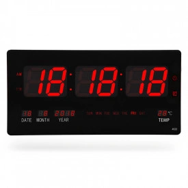 Ceas digital LED 46x22cm Rosu, Calendar, Temperatura, Secundar