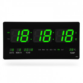Ceas LED afisaj digital 46x22cm Verde / Albastru, Calendar, Temperatura, Secundar, 4622 - Img 5