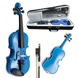 Set complet Vioara acustica 4/4 Albastra + 4 corzi rezerva + Geanta (toc) + Arcus + Sacaz, Incepatori adolescenti copii invatat scoala