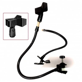 Stativ brat flexibil 55CM, Suport nuca universala microfon, Prindere clema sau menghina, Spigot 5/8, Montaj pe masa, birou