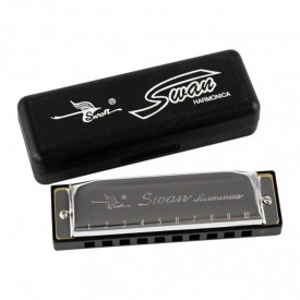 Swan Harmonica - Muzicuta 100x27x20mm, Otel + Plastic, 10 gauri 20 de sunete - Img 2
