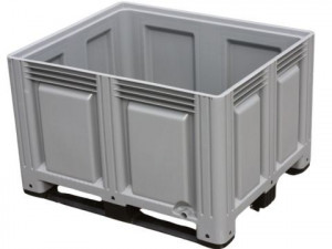 Boxpalet inchis cu trei traverse, 1200 mm x 1000 mm x 760 mm, Gri