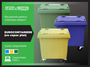 Eurocontainere cu capac plat pentru colectare selectiva deseuri reciclabile, 1100 l
